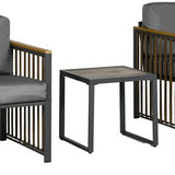 Tuinset, 3-delig, inclusief zitkussen, houtdecor, roestvrij metalen frame, Grijs