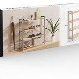 Schoenenrek 4-laags – 65x20x68 cm – Houten & Kunststof Schoenenkast – Schoenen Organizer – Ruimtebesparend Schoenenrek voor Hal, Slaapkamer of Gang – FixWood