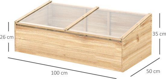4goodz Houten Kweekbak, Mini Kweekkas 100x50x35 cm - massief hout