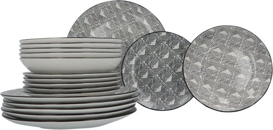 Serviesset 6 persoons Porselein Bohemia Ethnic 18-delig - Zwart/Wit