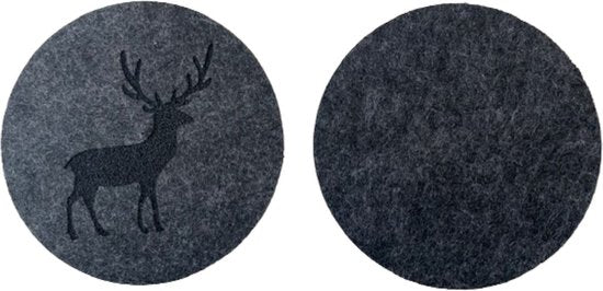 Onderzetters Rond - Zwart met Eland - 4 stuks - Vilt - Dubbelzijdig - Tafelbeschermer - Onderzetters voor Glazen