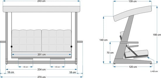 Vadi Concept - Luna Deluxe 2600A Schommelbank ( iroko hout )