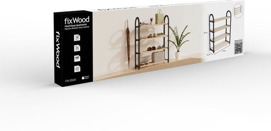 Fixwood Schoenenrek 4 Lagen – Zwart - Ruimtebesparend Schoenenkast – Modern Design – Voor 12+ Paar Schoenen – Opbergsysteem Schoenenrek Hal, Slaapkamer of Woonkamer