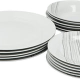 4goodz porseleinen servies 6 persoons - Wit/Zwarte strepen