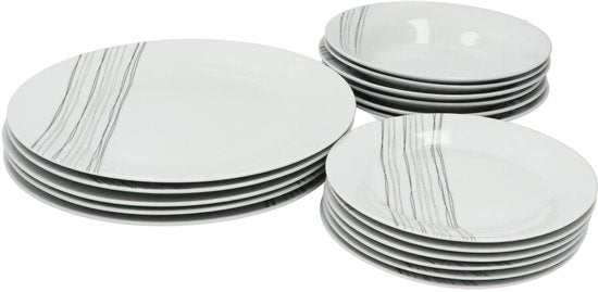 4goodz porseleinen servies 6 persoons - Wit-Zwarte strepen