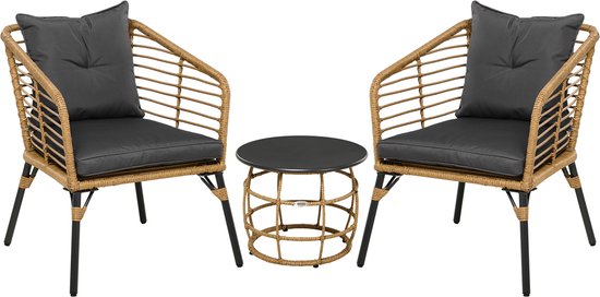 Rotan tuinmeubelset 3-delig. Zitgroep met kussens voor terras balkon