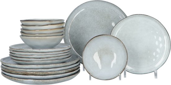 Aardewerk Servies Flower Beige 6 persoons 18-delig - Beige