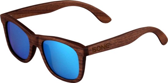 5one® zonnebril Walnut Blue hout blauwe lens 2017518