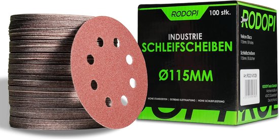 Rodopi® 100x gemengd schuurpapier 115 mm - 8-gats excentrische schuurmachine