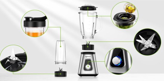 Safecourt Kitchen Blender - Smoothie maker - Krachtige 1200W - To-Go Beker - 3 Standen - RVS