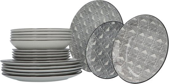 Serviesset 6 persoons Porselein Bohemia Ethnic 18-delig - Zwart/Wit