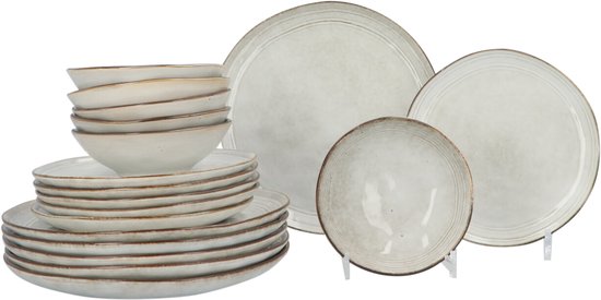 Aardewerk Servies Flower Beige 6 persoons 18-delig - Beige
