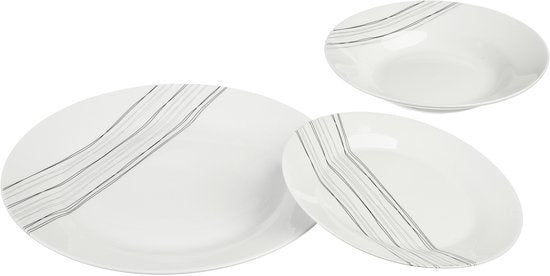 4goodz porseleinen servies 6 persoons - Wit-Zwarte strepen