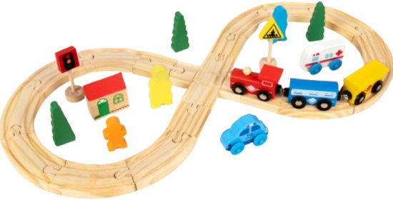 DMG Supply Houten Treinset - Treinbaan met Rails - 33-delig - Trein en Auto Accessoires - Verkeersborden - Vanaf 3 Jaar