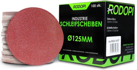 Rodopi® 100x Korrel Schuurpapier 125 - zonder perforatie Excentrisch Schuurmachine