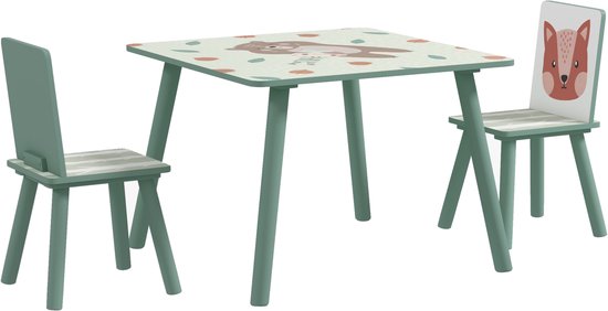 Kinderspeelgroep 3-8 Jaar, 1 Tafel & 2 Stoelen, Schattig Dierenmotief, Groen