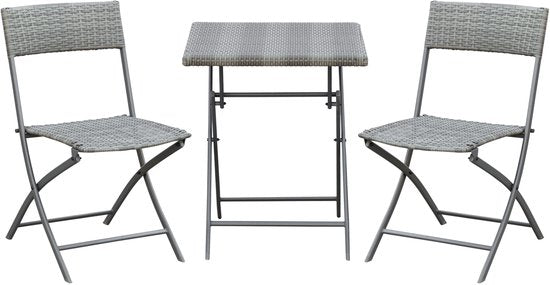 Bistroset Rattan - Balkonmeubel Set 3-Delig - Grijs