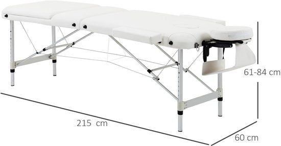 Aluminium Massagetafel Opvouwbaar - hoogte verstelbaar 215x60 cm - Wit