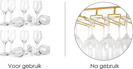 Ophangrek Wijnglazen - Goud - 18 glazen - 6 Rijen - Wijnglazenhouder - Ophangrek Wijnglazen - Wijnrek - Ophangrek - Glazenrek - Wijn Glas Rek - Wijnglas Houder - Wijnglazenhouder - Wijnglazen organizer - Glasophangrek - Wijnglas Rek