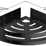 Hoek Doucherek Zwart – Badkamer Hoekplank met Schroefmontage – Roestvrij & Waterafvoer – 22 × 22 cm