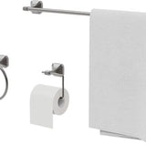 Badkamer Accessoire Set - Nikkel – 4-delig – Handdoekstang, WC Rolhouder, Handdoekring & Haak – RVS – Wandbevestiging – Modern Design