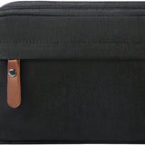 Luxe Toilettas Heren & Dames – 28 cm x 10 cm x 18 cm (lxbxh) - Dubbel Compartiment – Waterafstotende Reistas – Zwarte Toilettas met Leren Details – Grote Washbag – Ideaal voor Vakantie & Sportschool – FLOKOO