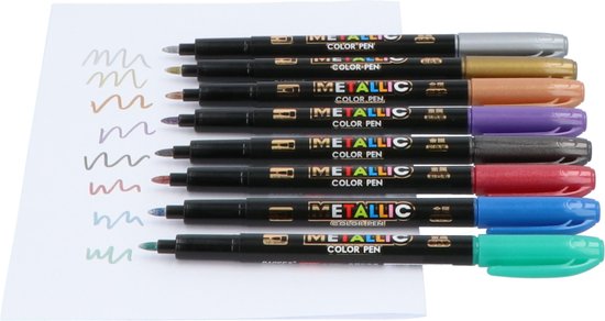 4goodz 8 stuks Metallic Fineliner Gelpennen 1-3 mm puntdikte