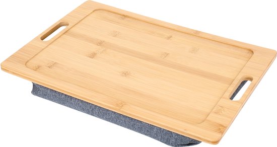 Schoottafel Laptop – Laptoptafel voor Bank-Bed – Bamboe Dienblad met Kussen – Ontbijt Bed Tafel – Laptopkussen – Met Handgrepen