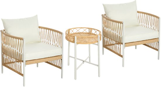3-delige Bistroset PE-rattan - Bruin/Crème