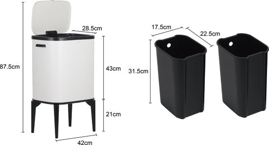 Luzzo® New York Push Afvalscheidingsprullenbak 18 ltr 2 bakken