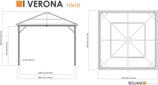 Sojag - SJ02300 - Paviljoen - Pergola - Partytent - 261 x 298 x 298 cm