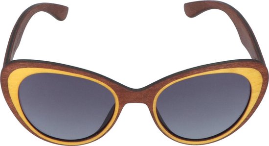 5one® Napoli - Houten Cateye dames zonnebril - grijze lens