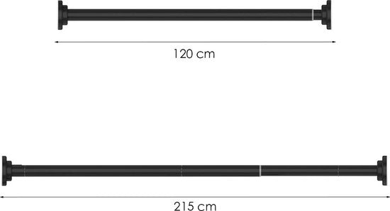 Douchestang Uitschuifbaar - Zwart - 120 cm tot 215 cm - Universeel - Douchestang zonder Boren - Douchestang Verstelbaar - Douchegordijnstang - Gordijnstang