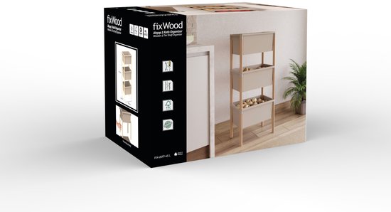 Fixwood Houten 3-Laags Opbergrek – 95x30x30 cm – Multifunctioneel Rek voor Keuken, Badkamer & Speelkamer – Massief Hout & Stevig Kunststof – Eenvoudig te Monteren