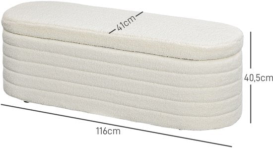 4goodz Bedbank Hocker met Opbergruimte - teddyfleece - 41x116x40 cm - Creme