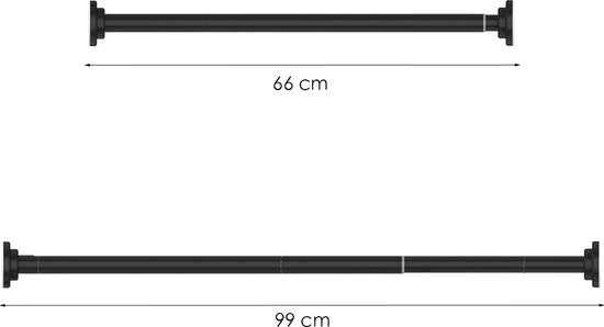 Douchestang Uitschuifbaar - Zwart - 66 cm tot 99 cm - Universeel - Douchestang zonder Boren - Douchestang Verstelbaar - Douchegordijnstang - Gordijnstang
