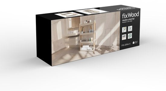 Fixwood Modulaire Opbergkast – 4-Laags Houten Rek met Kunststof Bakken – Badkamer, Keuken & Woonkamer – Duurzaam en Stijlvol Design – 68 cm Hoog – Beige - Naturel