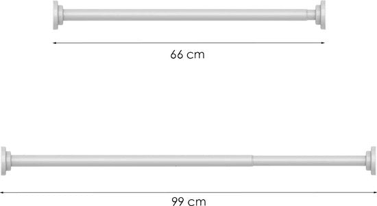 Douchestang Uitschuifbaar - Wit - 66 cm tot 99 cm - Universeel - Douchestang zonder Boren - Douchestang Verstelbaar - Douchegordijnstang - Gordijnstang