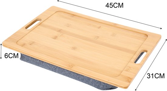 Schoottafel Laptop – Laptoptafel voor Bank-Bed – Bamboe Dienblad met Kussen – Ontbijt Bed Tafel – Laptopkussen – Met Handgrepen