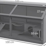 Houten Hamsterkooi met Houten Huis 52x100x50 cm - Grijs