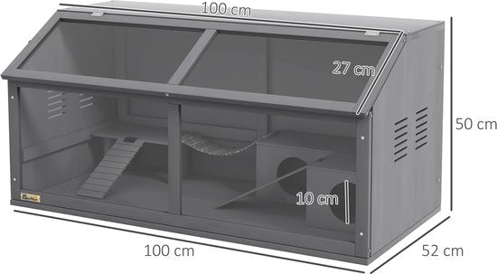 Houten Hamsterkooi met Houten Huis 52x100x50 cm - Grijs