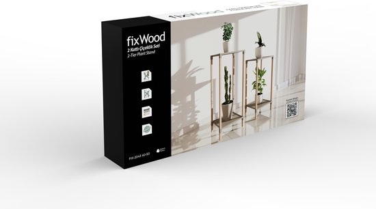 Fixwood 2-Tier Plantenstandaard – Set van 2 Bloemenrekken – Houten Bloemenstandaard voor Binnen & Buiten – Decoratieve Plantentafel – 40 & 50 cm Hoog – Beige-Natuur