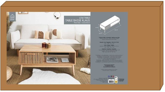 Salontafel Klaus Houten salontafel met panelen - 43x100x50 cm - Bruin