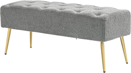 Bedbank met Gouden poten gestoffeerd lamswol optiek 41x112x46cm - Grijs