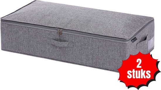 Bed Organizer met verharde bodem - 2 stuks - Ruime Opbergzakken voor Kleding en Dekbedden - Grijs - Opbergtassen voor onder je Bed