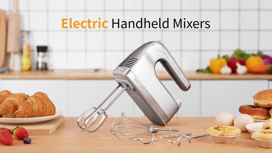 Safecourt Kitchen - Handmixer 450W – 10 Snelheden met Turbofunctie – Inclusief Deeghaken, Kloppers en Opbergbasis