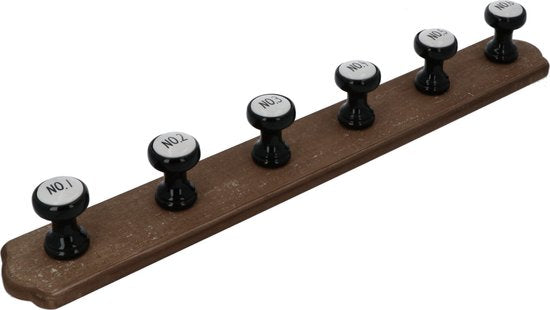 Klassieke Kapstok met 6 Keramieke haken 66x9x8 cm