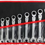 Ratel Ringsleutel Set met Flexibele Kop – Metrische Steek--Ringsleutels – 72-Tands Ratel – Voor Auto, Motor & Werkplaats