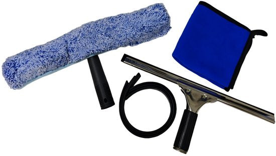 Professionele Raamwisser Set – Complete Ruitenwisser met Inwasser, Microvezeldoek & Extra Rubbers – Streeploos Ramen Wassen – Voor Glas, Spiegel & Douchewand