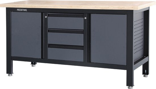Feistos Werkbank Heros 2 inclusief geperforeerde wand - 169x60x87cm - Antraciet/zwart